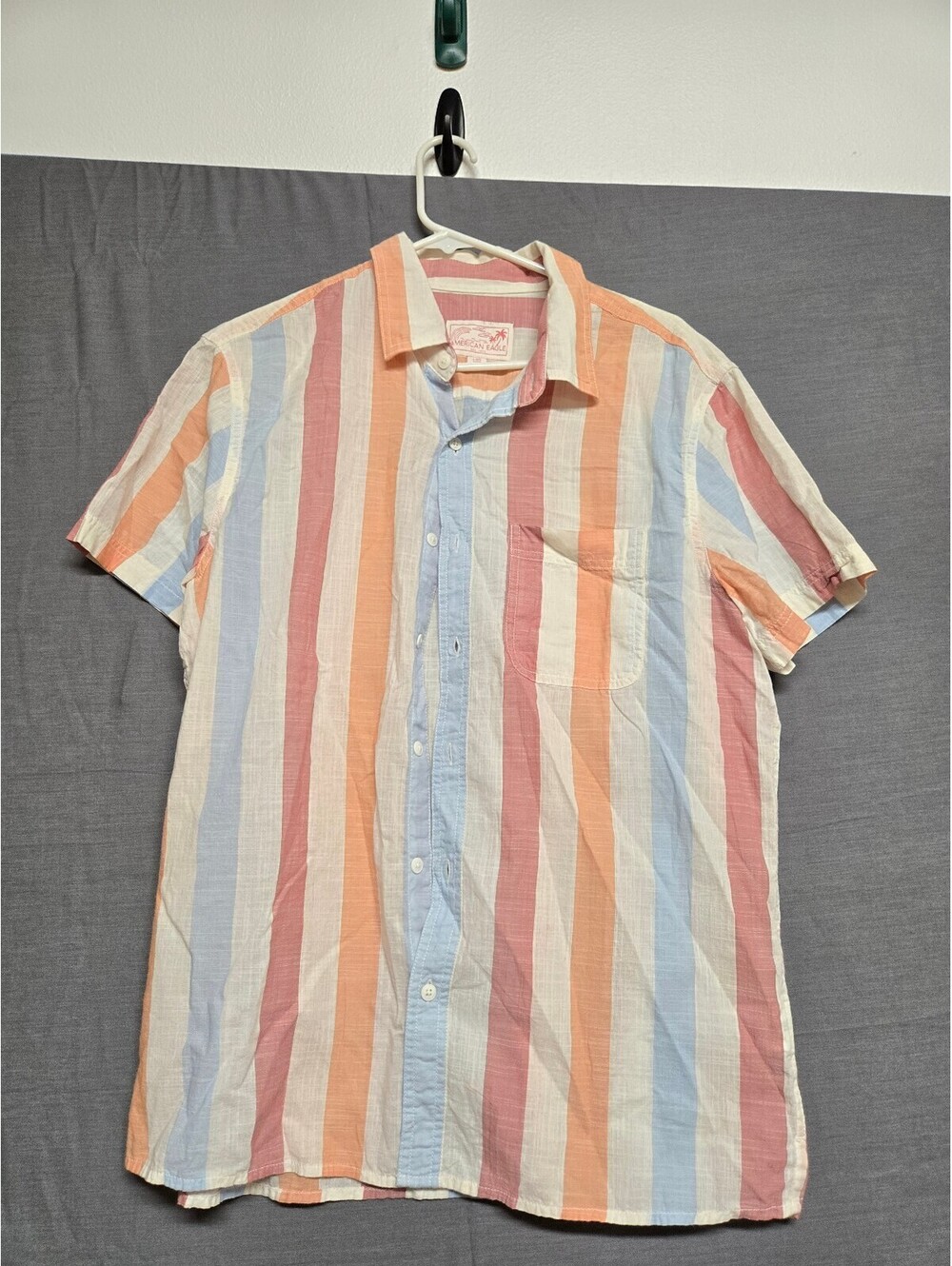 American Eagle pastel striped short sleeve shirt Large
